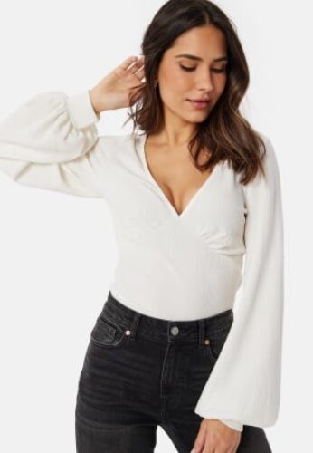 BUBBLEROOM V-neck Puff Sleeve L/S Top White S – 7333340311486