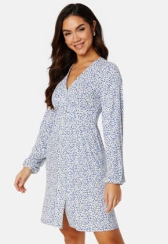 BUBBLEROOM V-neck Short Button Dress Blue/Floral 2XL – 7333340230831
