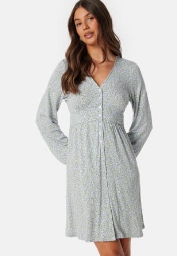 BUBBLEROOM V-neck Short Button Dress Lilac/Floral L – 7333340230893