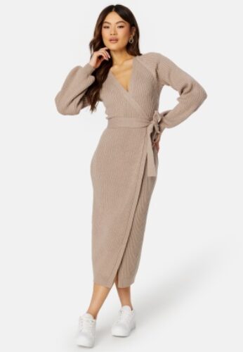 BUBBLEROOM Wrap Rib Knitted Midi Dress  Nougat 3XL – 7333340245873