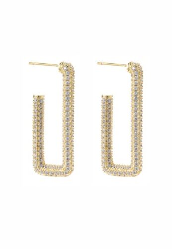 BY JOLIMA Monaco Rectangle Hoops Crystal Gold One size – 7333343013820