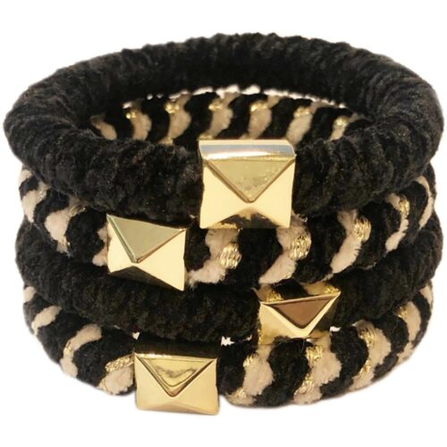 Dark Fluffy Fat Hair Tie 4 Pk W/Gold Black – 7028210053398