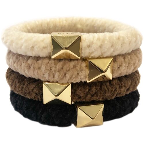 Dark Fluffy Fat Hair Tie 4 Pk W/Gold Neutrals – 7028210053435