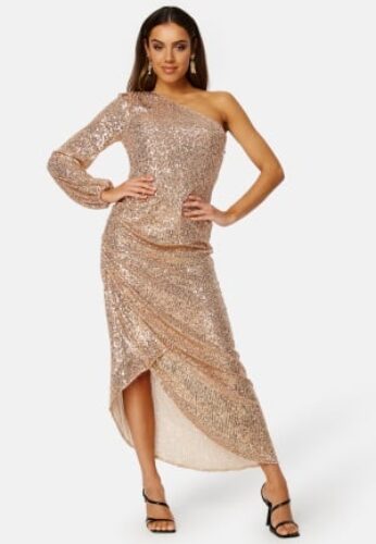 Elle Zeitoune Leon One Shoulder Sequin Dress Rose Gold L (UK14) – 9351092112838