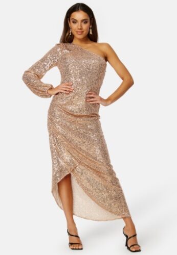 Elle Zeitoune Leon One Shoulder Sequin Dress Rose Gold M (UK12) – 9351092112821