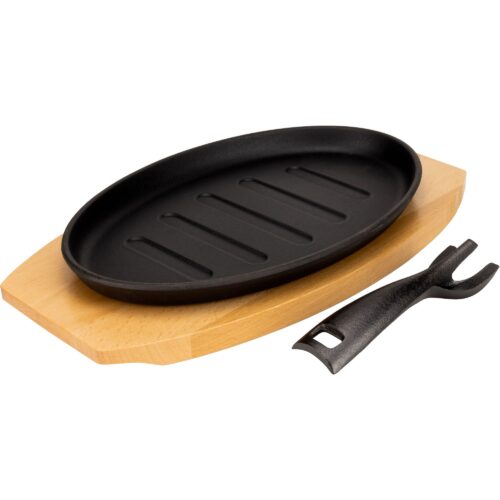 Essentials Sizzler Støpejernspanne, bordskåner i tre – 7350101115602