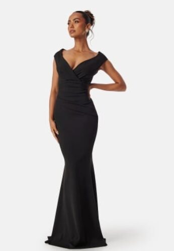 Goddiva Bardot Pleat Maxi Dress Black L (UK14) – 5056120250080