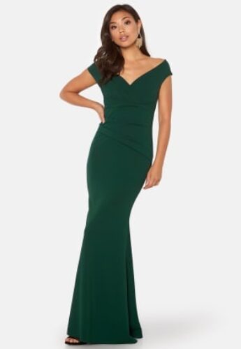 Goddiva Bardot Pleat Maxi Dress Green XXS (UK6) – 5056120241453