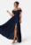 Goddiva Bardot Rouched Maxi Split Dress Navy L (UK14) – 5056120243822