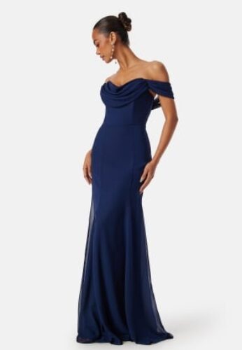 Goddiva Chiffon Off Shoulder Maxi Dress Navy XL (UK16) – 5056120201327