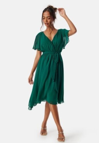 Goddiva Flutter Chiffon Midi Dress Green S (UK10) – 5056120251377