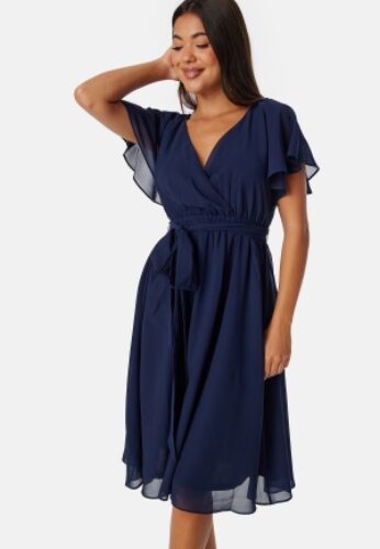 Goddiva Flutter Chiffon Midi Dress Navy XS (UK8) – 5056120202515