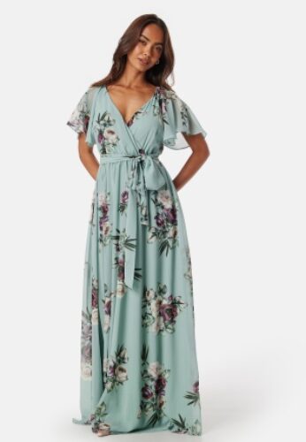Goddiva Flutter Floral Maxi Dress Duck Egg XXS (UK6) – 5056120250417