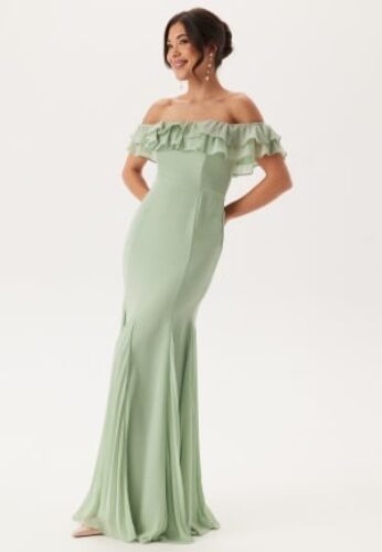 Goddiva Frilly Chiffon Off Shoulder Ma Sage Green XXL (UK18) – 5056120230440