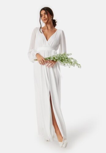 Goddiva Long Sleeve Chiffon Maxi Dress White XS (UK8) – 5056120243570