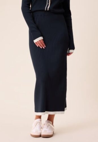 Happy Holly Contrast Knitted Midi Skirt Navy/Cream 52/54 – 7333340320914