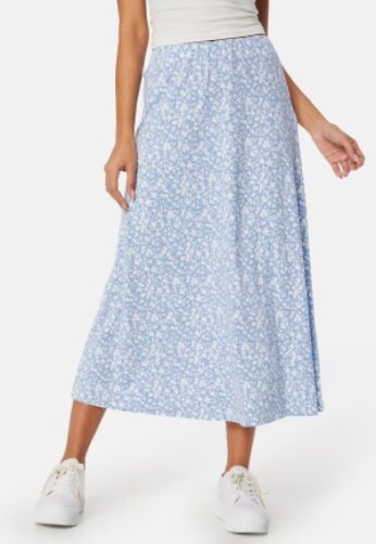 Happy Holly  Soft Midi Skirt Dusty blue/Floral 48/50 – 7333340301104