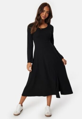 Happy Holly Soft Rib Slit Midi Dress Black 44/46 – 7333340312216