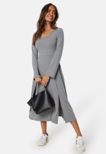 Happy Holly Soft Rib Slit Midi Dress Grey melange 44/46 – 7333340312155