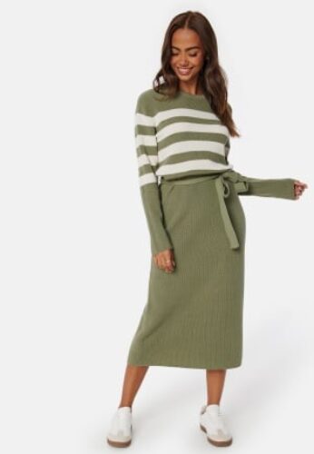 Happy Holly Striped O-neck  Knitted Dress Green/Striped 40/42 – 7333340285510