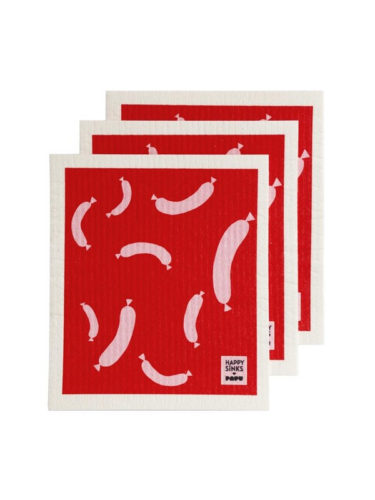 Happy Sinks x PAPU Dishcloth – Sausage Red (3pc) – 5060624410321