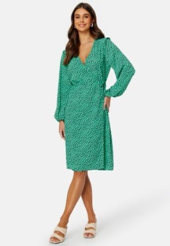 JDY Lillo LS Wrap Dress Kelly Green AOP:HEAR XS – 5715416531622