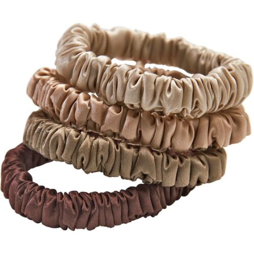 Lenoites Mulberry Silk Skinny Scrunchies Beige, light brown, brown, coffee – 4 pcs – 7350136850073