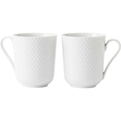 Lyngby Porcelæn Rhombe Krus med håndtak 33cl Hvit 2pk – 5711507238302