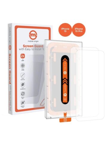 Mobile Origin Orange Screen Guard iPhone 15 Pro/15 with easy applicator – 2 pack – 8594215990390
