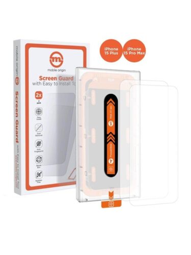 Mobile Origin Orange Screen Guard iPhone 15 Pro Max/15 Plus with easy applicator – 2 pack – 8594215990406