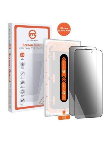 Mobile Origin Privacy Screen Guard iPhone 15 Pro Max with easy applicator – 2 pack – 8594215990611