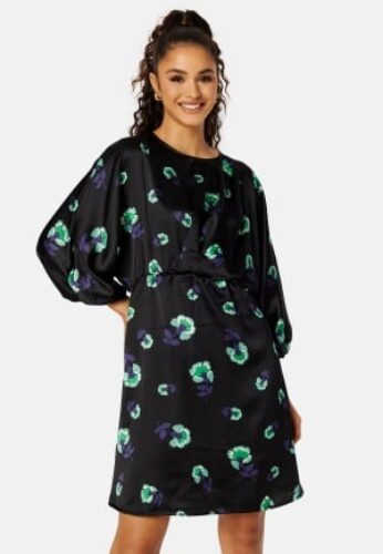Object Collectors Item Agafia 3/4 Dress Black AOP:Fern green 38 – 5715357455377