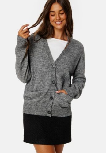 Object Collectors Item Minna L/S Knit Cardigan Dark Grey Melange XS – 5715358279170