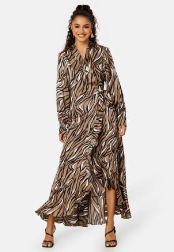 Object Collectors Item Papaya L/S Wrap Long Dress Fossil AOP:Zebra 34 – 5715419255631