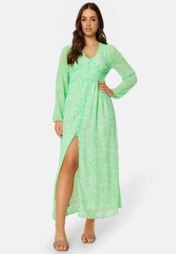 ONLY Amanda L/S Long Dress Summer Green AOP:Tan XS – 5715417754792