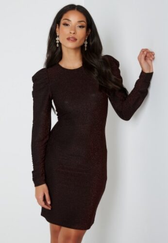 ONLY Darling L/S Glitter Puff Dress Black Rose Brown Gli XS – 5715210084645