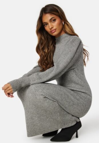 ONLY Katia Puff Long Slit Dress Medium Grey Melange M – 5715504520064