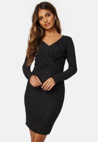 ONLY Queen V-Neck Glitter Dress Black Pattern: Struc XXL – 5715504330946