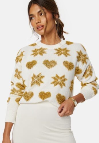 ONLY Xmas Love LS Loose O-Neck Cloud Dancer Pattern S – 5715425821967