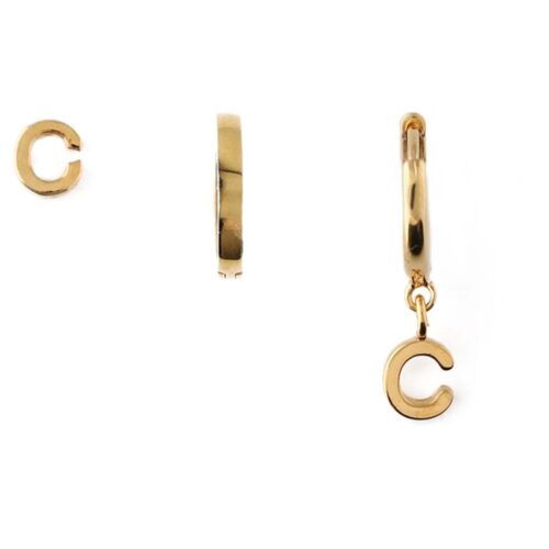 Orelia Stud Hoop Ear Party Initial C – Pale Gold – 5055509428782
