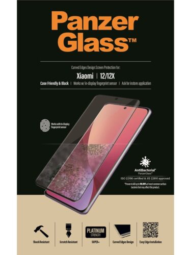 PanzerGlass Xiaomi 12/Xiaomi 12x (Case Friendly) – AntiBacterial – Black – 5711724080562
