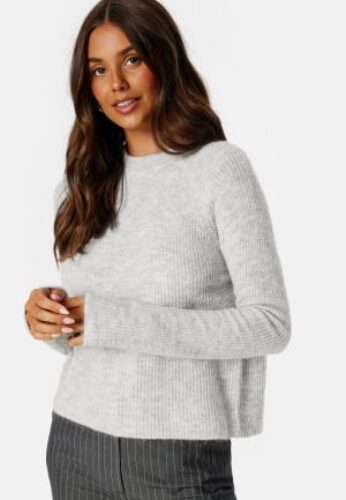 Pieces Ellen LS O-Neck Knit Light Grey Melange XL – 5715106171718