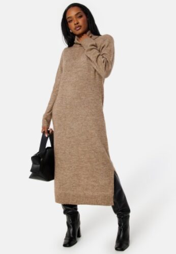 Pieces Juliana LS Rollneck Knit Dress Fossil L – 5715312664462