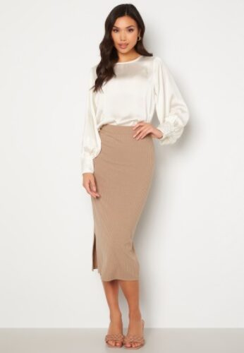 Pieces Kylie MW Midi Skirt Silver Mink XS – 5715214441390