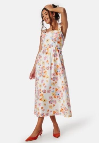 Pieces Pckarlson SL open back tie dress White/Floral S – 5715602918770