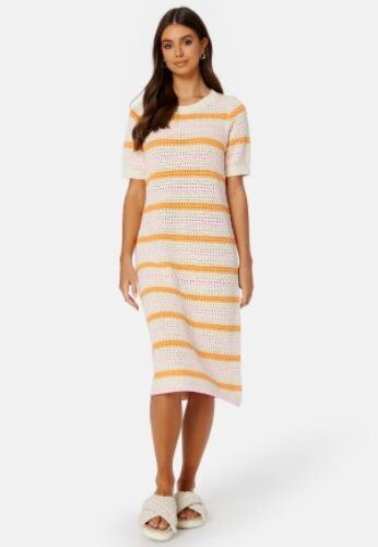 SELECTED FEMME Alby SS Long Knit Dress Birch Stripes:PAPAYA XS – 5715419177827