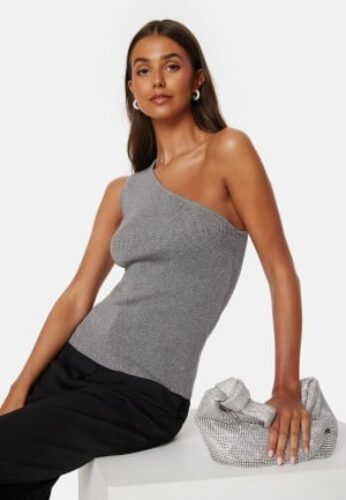 SELECTED FEMME Lura Lurex One Shoulder Knit Top Medium Grey Melange XL – 5715503579162