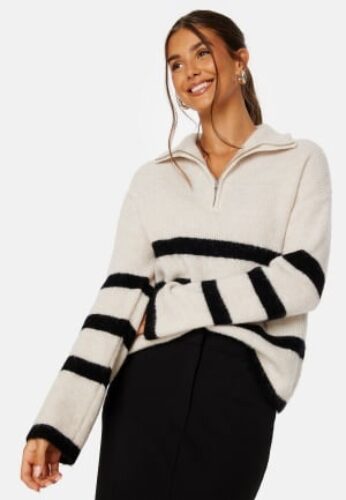 SELECTED FEMME Maline LS Knit Half Zip Birch Stripes:Black XL – 5715427371811