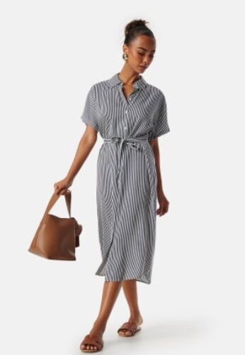 VERO MODA Bumby SS Calf Shirt Dress Snow White Stripes:I S – 5715366018402