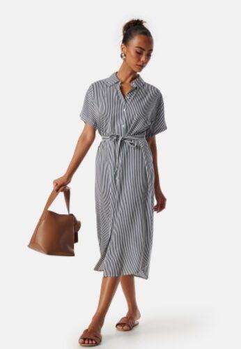 VERO MODA Bumby SS Calf Shirt Dress Snow White Stripes:I XS – 5715366018396